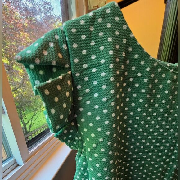 Monteau Los Angeles Green Polka Dot Ruffled Sleeve Blouse - Size L - Picture 3 of 8